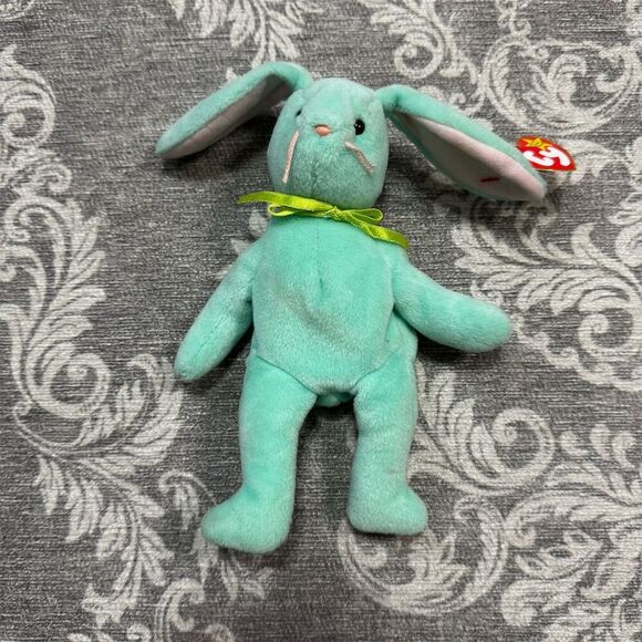 TY Beanie Baby Hippity the Green Bunny 1996 Plush Toy - Picture 2 of 10